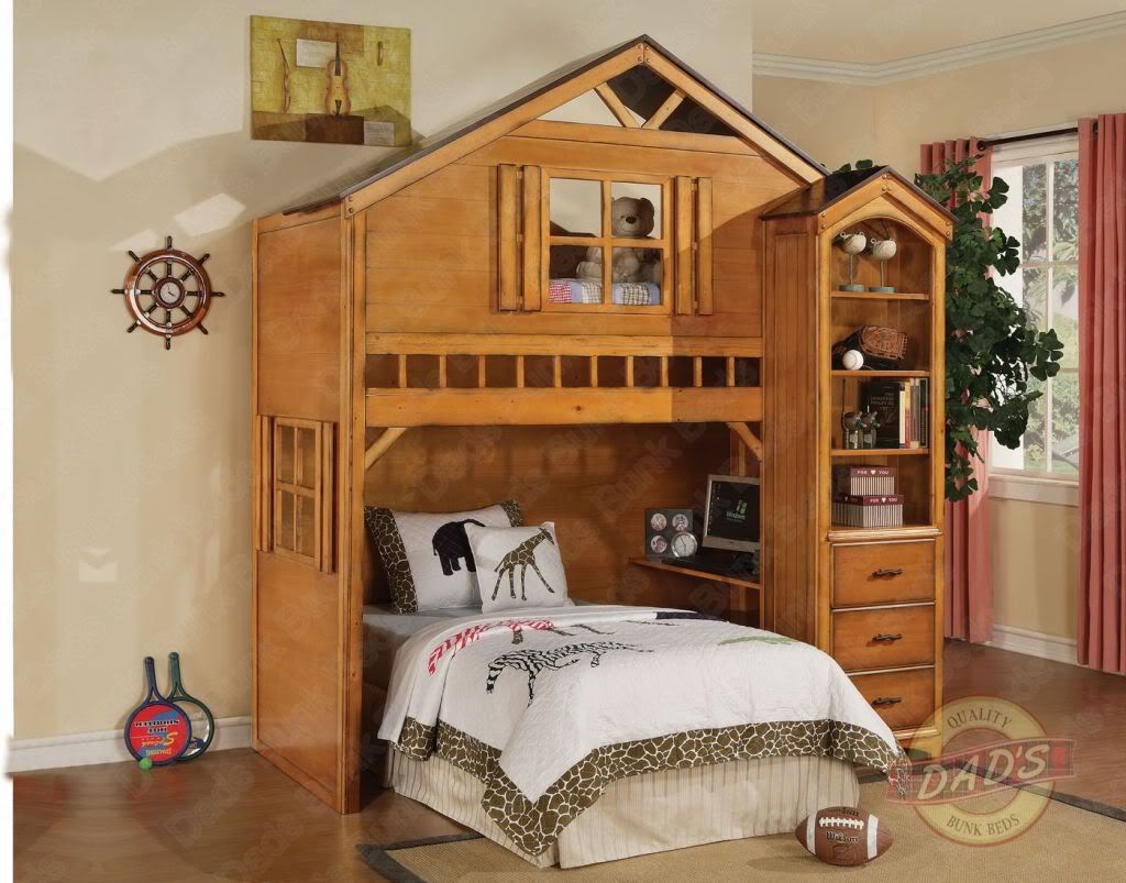 LOFT BUNK BED WITH DESK BOOKCASE, DRAWERS & SHELVES OPTIONAL OAK