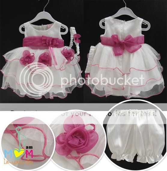   Elegance baby Dresses wedding set 3 pieces Whites Fuchsia Flower 0 2T