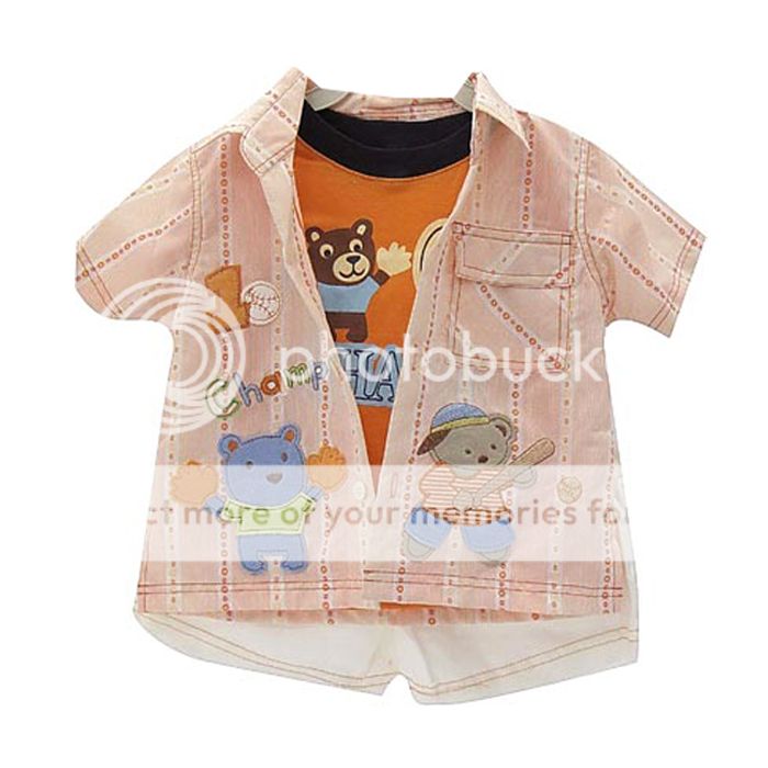 Baby Boy Clothing Set Orange Shirt T Shirt and Shorts Cute Bear Baseball 12 24 M