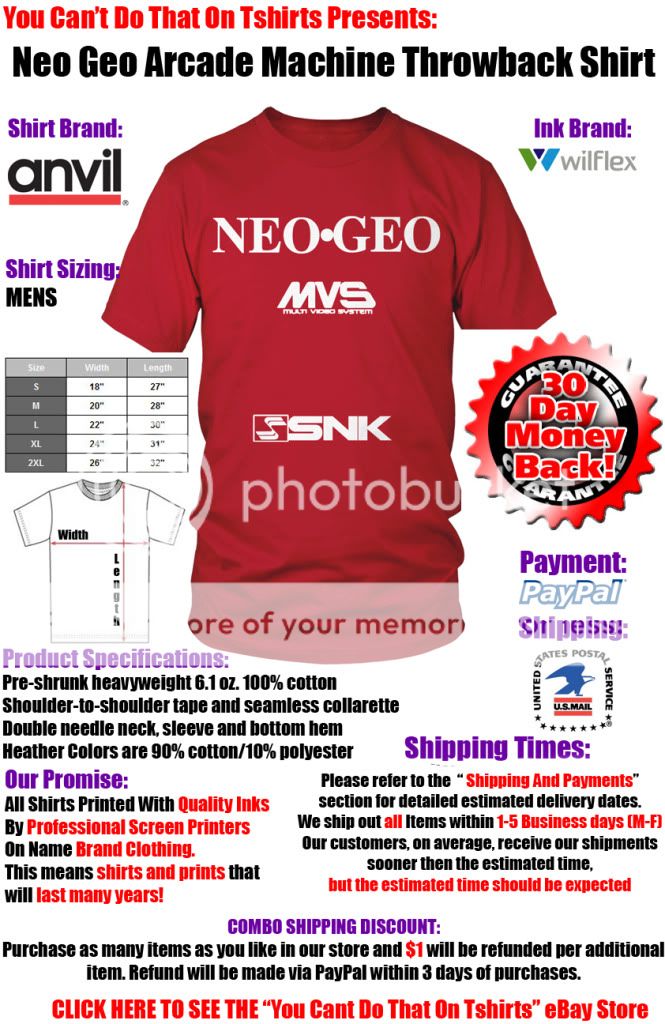   Geo Replica SHIRT NEW SNK Arcade S 3X MVS AVS Classic Vintage 1 2 3 4