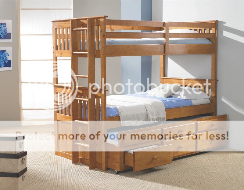 Twin Over Twin Mission Captains Bunk Bed w Trundle Built in Drawers 
