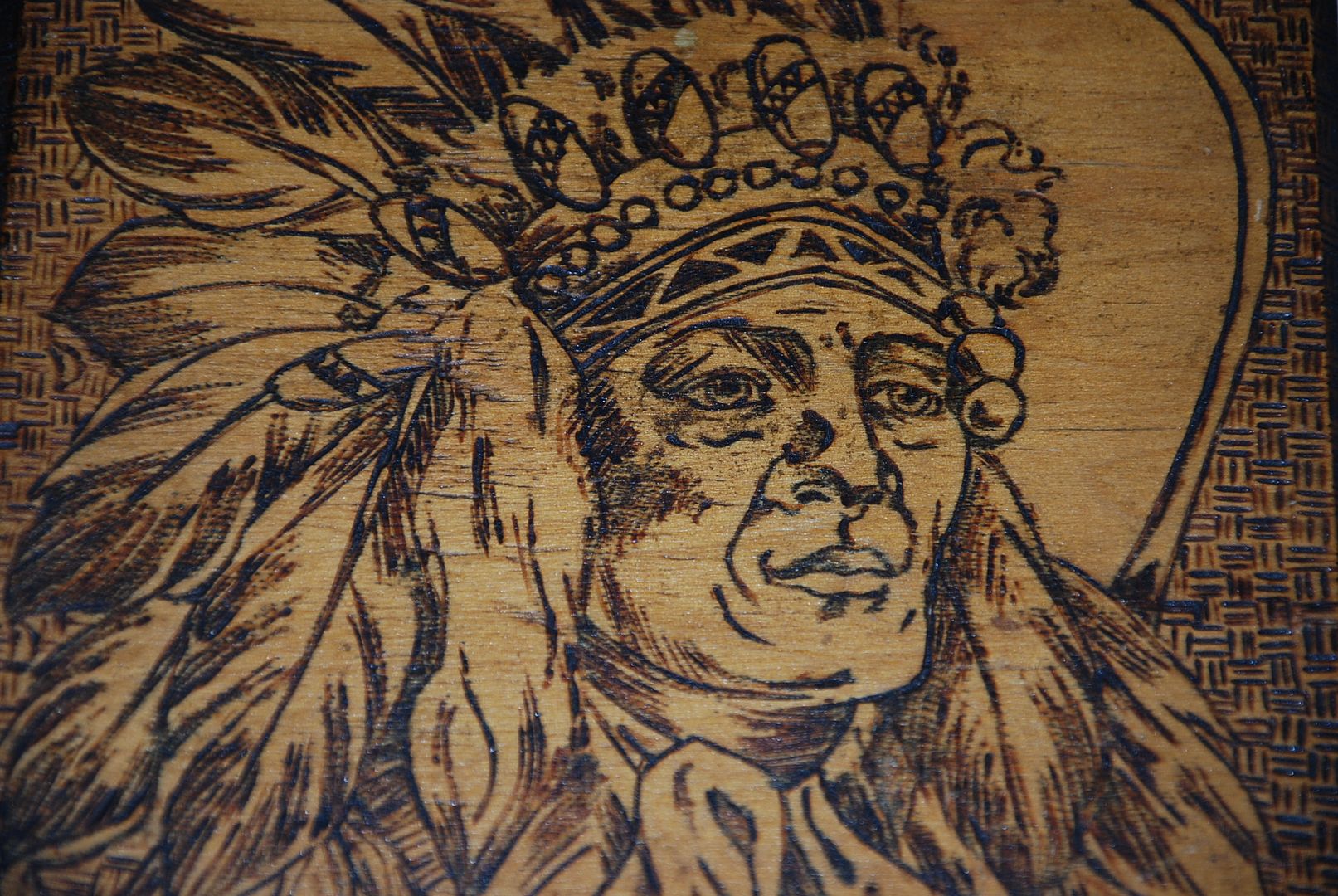 Antique Flemish Art Indian Chief Pyrography Box Native American ...